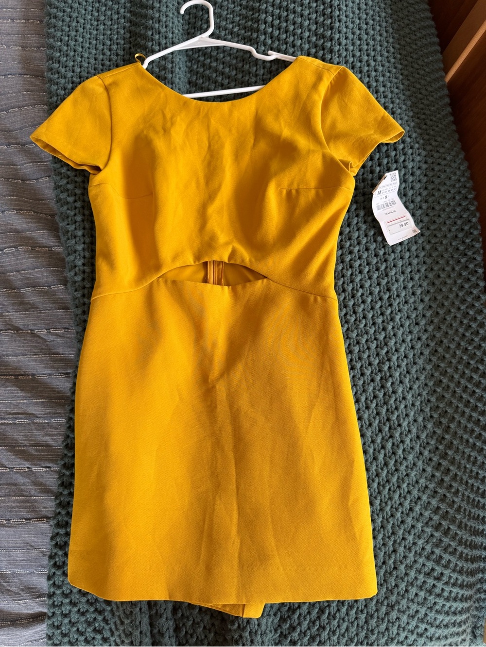Zara Mustard Yellow Short Sleeve Cutout Dress